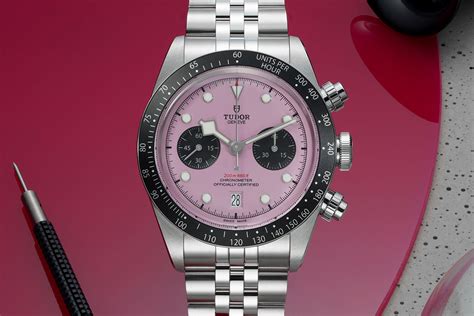 tudor black bay pink chrono|tudor chronograph pink dial.